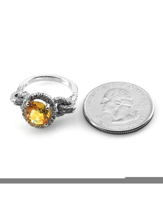Yellow Sapphire and Pave Diamond Ring in Gold